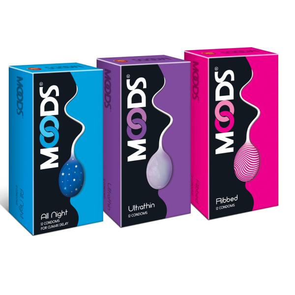 Netmeds | Moods Condoms Combo - All Night + Ultrathin + Ribbed (Pack of 12's Each)
