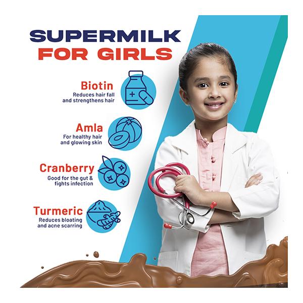 Gritzo SuperMilk Nutrition Drink Powder for Girls (13+ yrs) - Double Chocolate 400 gm - Nutritional Supplement