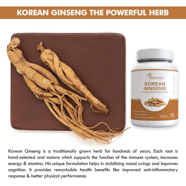 Herbal Max Korean Ginseng 800mg Capsule 60's - Sexual Care