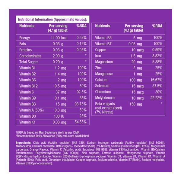 Fast&Up Vitalize Multivitamins Beetroot Effervescent Tablet - Orange Flavour 20's - Multi-Vitamins