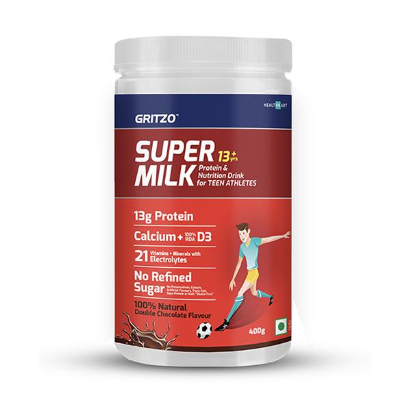 Netmeds | Gritzo SuperMilk Kids Nutrition Drink Powder (13+ yrs) - Double Chocolate 400gm