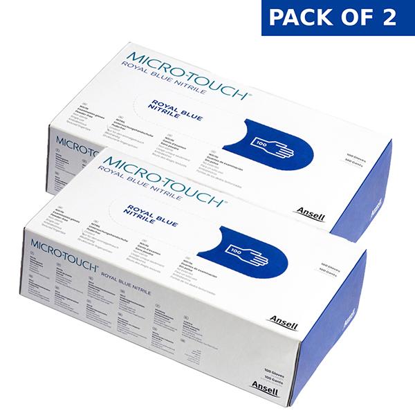 Netmeds | Ansell Micro Touch Nitrile Examination Gloves - Royal Blue (L) (Pack of 2 x 100's)
