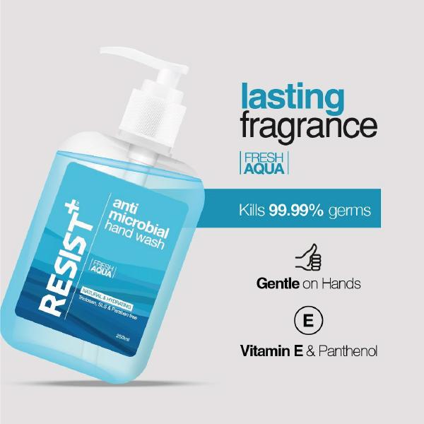 RESIST+ AntiMicrobial Hand Wash - Fresh Aqua (Pack of 3 X 250 ml) - Hand Sanitizer
