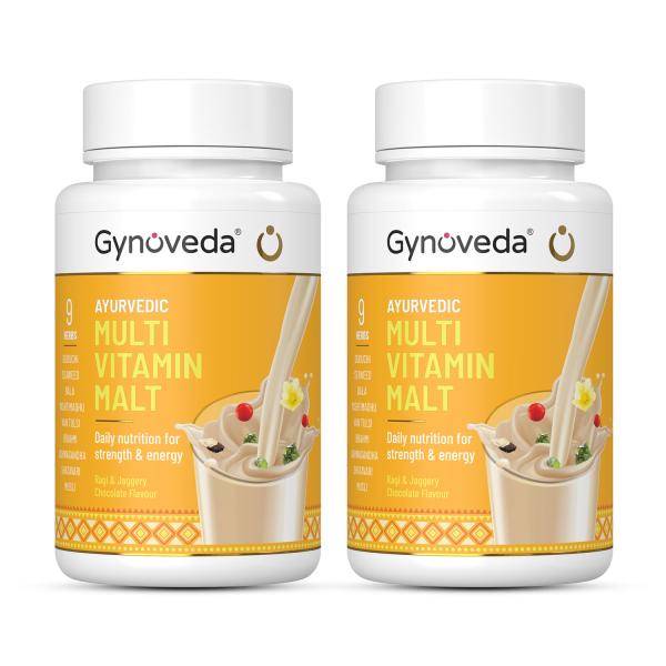 Gynoveda Ayurvedic Multi Vitamin Malt Powder - Ragi & Jaggery Chocolate (Pack of 2 x 250 gm) 1's - Herbal Dietary Supplement