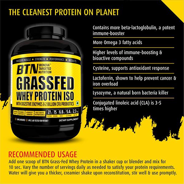 BTN Grass-Fed Whey Protein Isolate Powder 2.3 kg - Whey Proteins