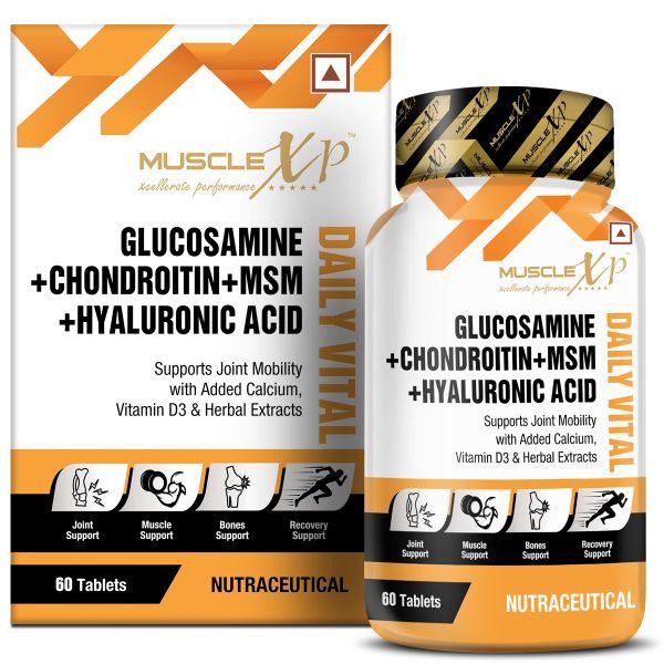 Netmeds | MuscleXP Glucosamine + Chondrotin + MSM + Hyaluronic Acid Daily Vital Tablet 60's