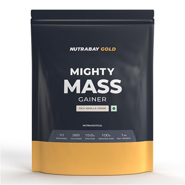 Netmeds | Nutrabay Mighty Mass Gainer Powder - Rich Vanilla Creme 1 kg