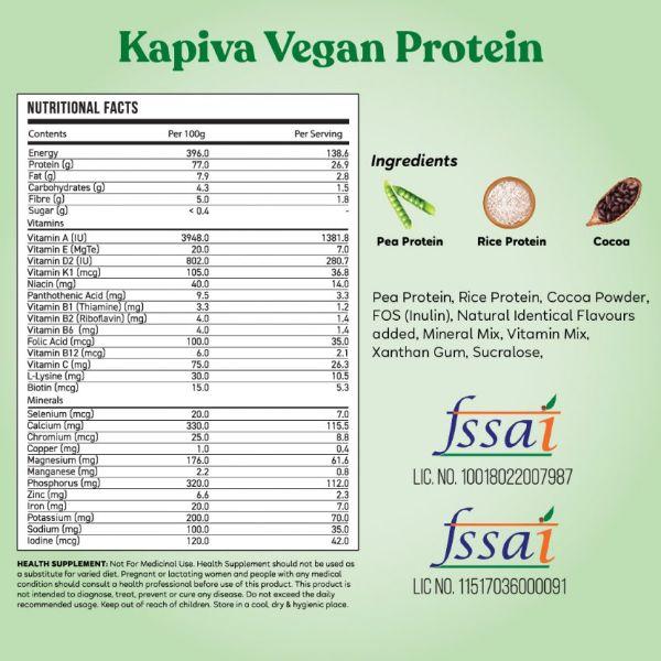 Kapiva Vegan Protien Post-workout Powder - Chocolate Flavour 1 kg - Health Products