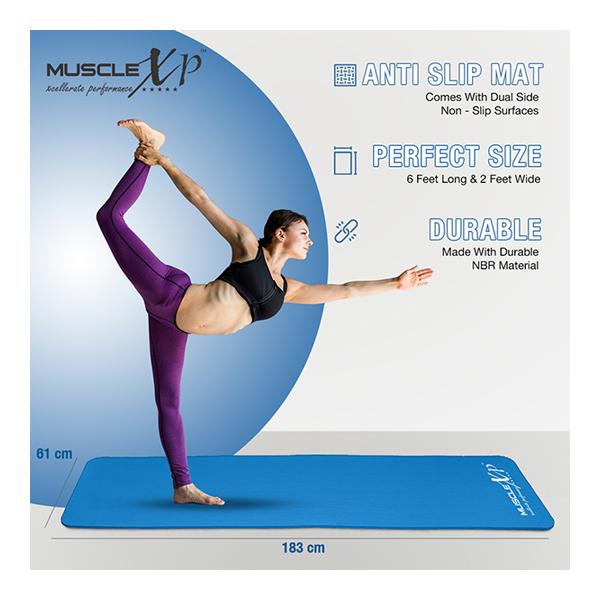 MuscleXP (10 mm) Thick NBR Material Yoga Mat - (Blue) 1's - Workout Essentials