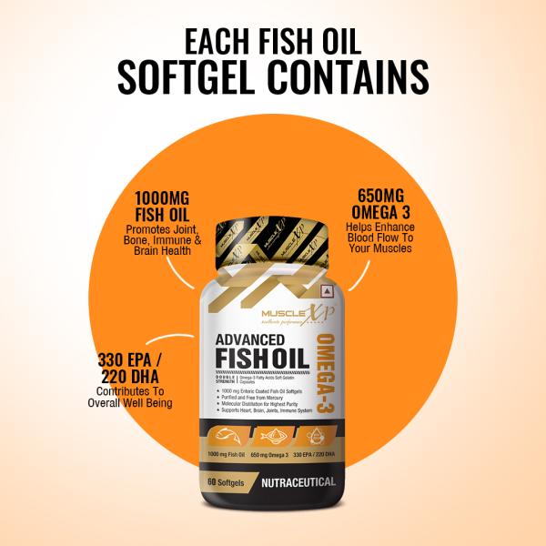 MuscleXP Advanced Fishoil Double Strength Omega 3 Capsule 60's - Omega Fish Oil Fatty Acids