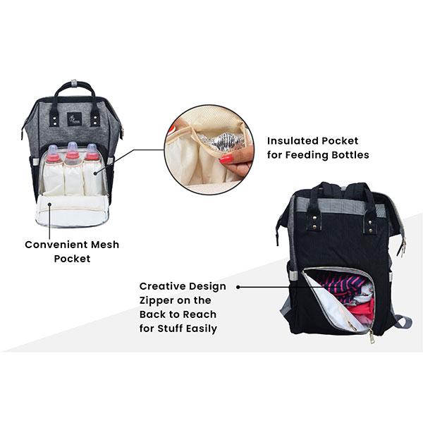 R for Rabbit Caramello Diaper Bag - Black Grey - Diapers & Wipes