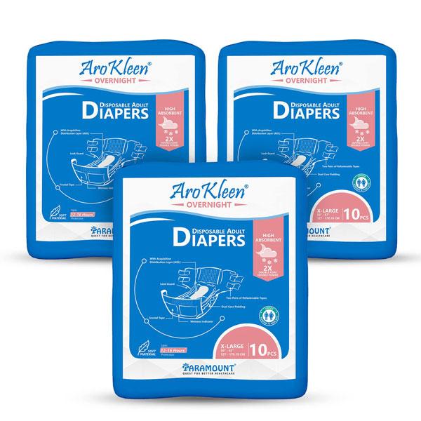 Netmeds | AroKleen Overnight Disposable Adult Diapers (XL) (127 cm - 170.18 cm) (Pack of 3 x 10's) 1's