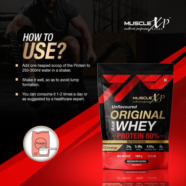MuscleXP Raw Whey Protein Concentrate 80% Powder - Unflavored (Pack of 2 x 1 kg) - Whey Proteins