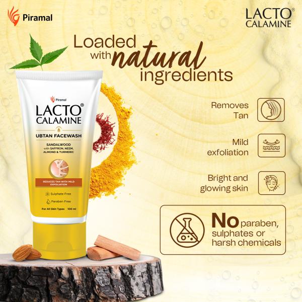 Lacto Calamine Ubtan Face Wash - Sandalwood With Saffron, Neem, Almond & Turmeric 100 ml - Face Wash & Cleansers