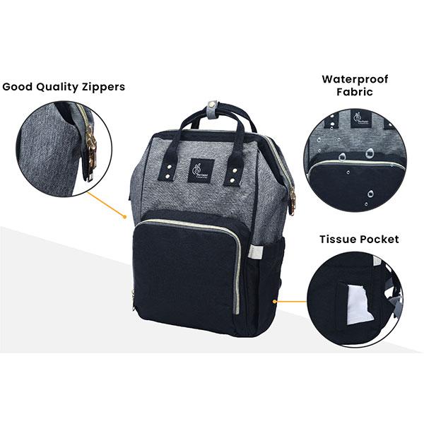 R for Rabbit Caramello Diaper Bag - Black Grey - Diapers & Wipes