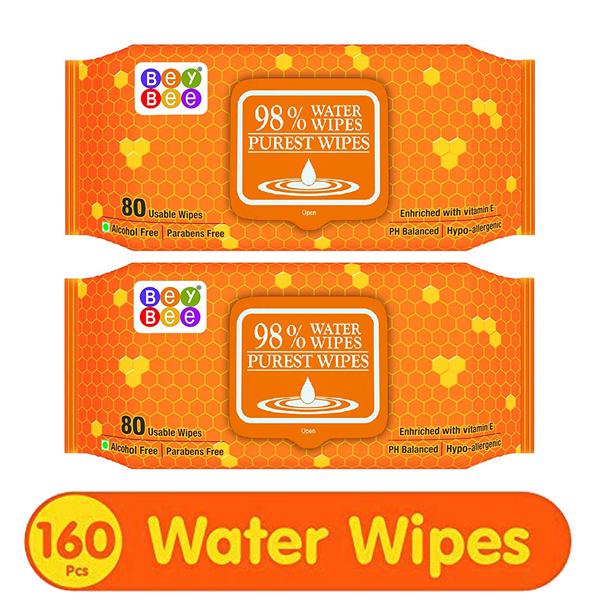 BeyBee 98% Water Wipes (Pack of 2 x 80's) - Diapers & Wipes