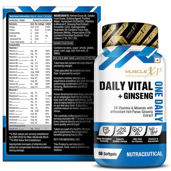 MuscleXP Daily Vital + Ginseng One Daily Softgels 60's - Amino Acids