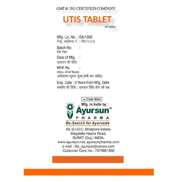 Ayursun Utis Tablet 60's - Health Products