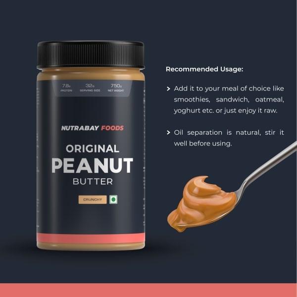 Nutrabay Foods Original Peanut Butter - Crunchy 750 gm - Weight Loss