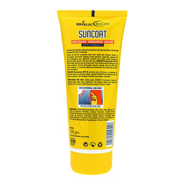 Gemblue Biocare Suncoat SPF45 Sunscreen Cream 200 ml - Body Sunscreen