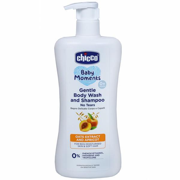 Netmeds | Chicco Baby Moments Gentle Body Wash And Shampoo (No Tears) (0+ Months) - Oats Extract & Apricot 500 ml