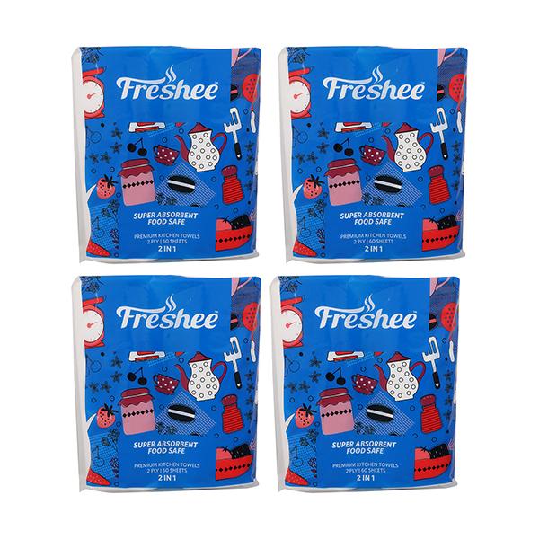 Freshee 2 in 1 Super Absorbent Food Safe 2 Ply Premium Kitchen Towels (Pack of 4) - Tissues & Wipes