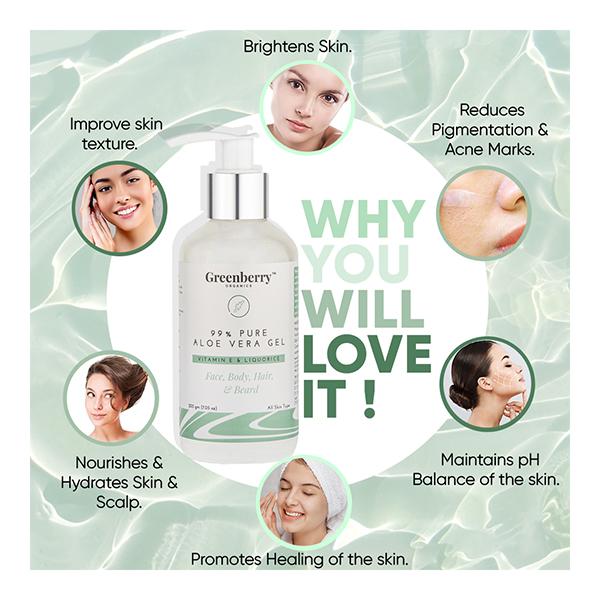 Greenberry Organics 99% Pure Aloe Vera Hair and Body Gel 200 gm - Lotions & Creams