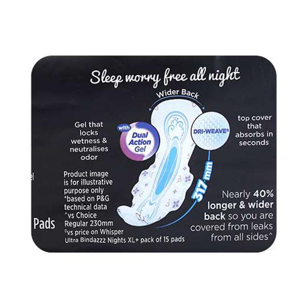Whisper Bindazz Nights Sanitary Pads (XL+) 15's (Buy 2 Get 1 Free) - Sanitary Napkins