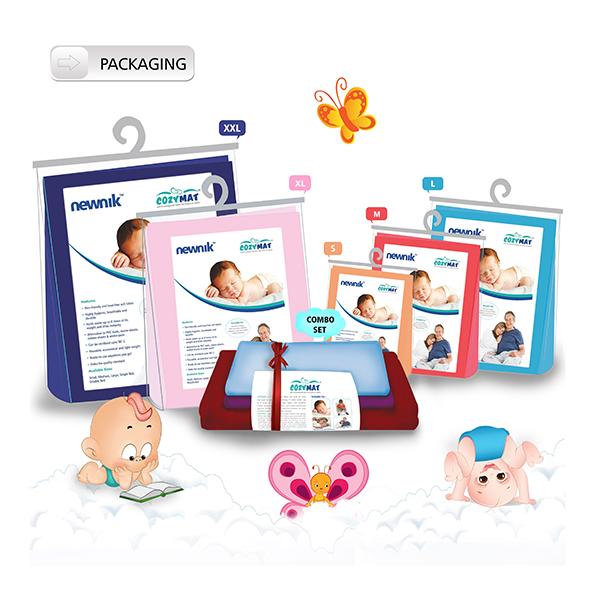 Cozymat Waterproof Bed Protector Combo - Navy Blue (L) + Plum & Firoza (S) - Baby Bedding