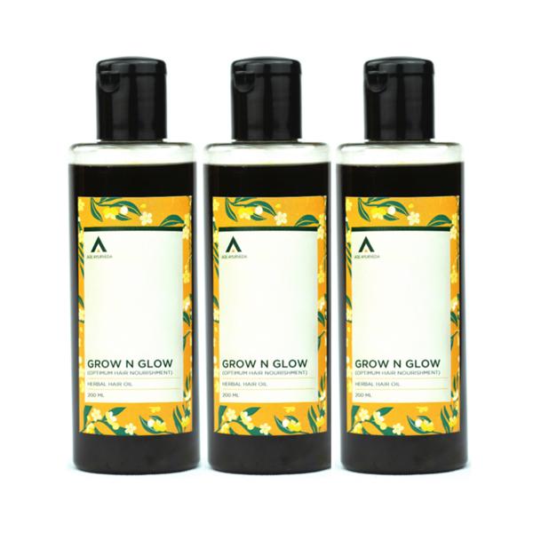 Netmeds | Age Ayurveda Grow N Glow Herbal Hair Oil (Pack of 3 x 200 ml)