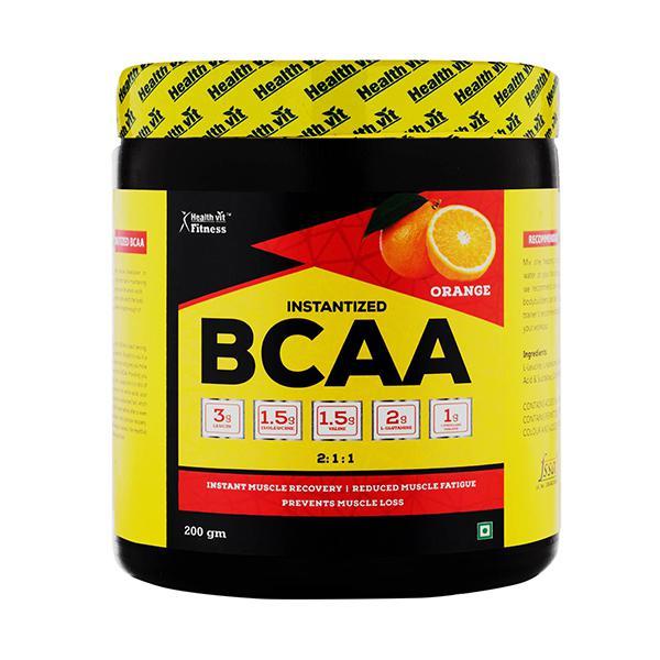 HealthVit Fitness BCAA Powder - Orange Flavour 200 gm - Bcaa Supplements