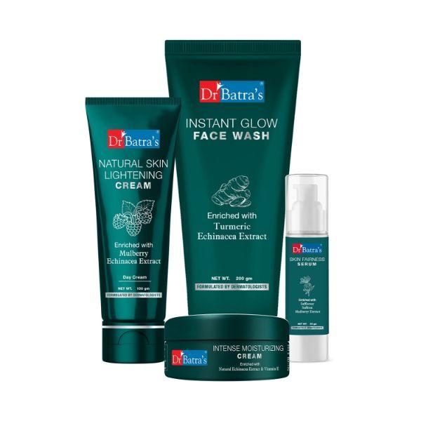 Dr Batra's Instant Glow Face Wash 200 gm + Natural Skin Lightening Cream 100 gm + Skin Fairness Serum 50 gm + Intense Moisturizing Cream 100 gm - Personal Care (Ayush)