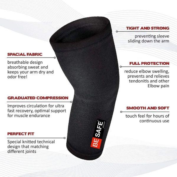 Be Safe Forever Elbow Compression Socks Pair - Black (M) - Arm/Elbow Supports