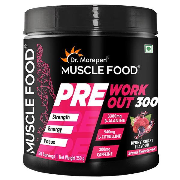 Netmeds | Dr. Morepen Muscle Food Pre Workout 300 Powder - Berry Burst 250 gm