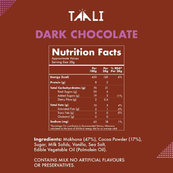 Taali Roasted Makhana - Dark Chocolate 75 gm - Nutritional Bars