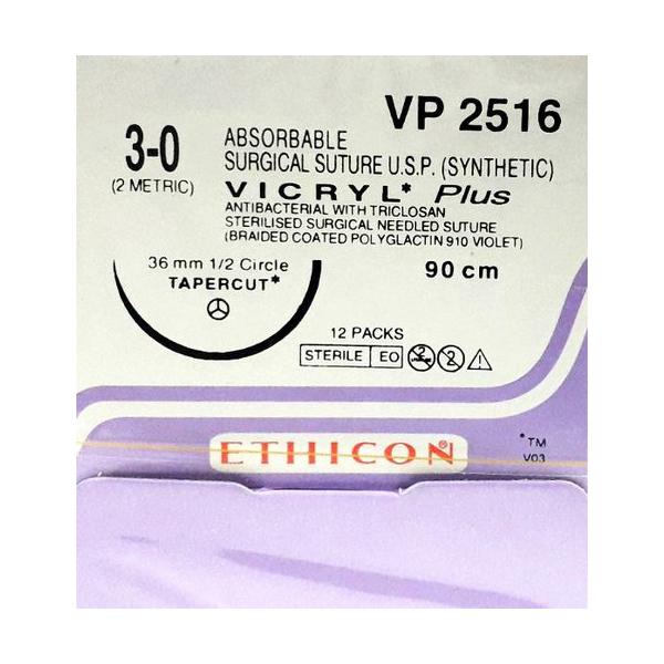 Johnson & Johnson Ethicon Vicryl Plus Absorbable Surgical Suture (3-0) (90 cm) (VP2516) 1's - Sutures