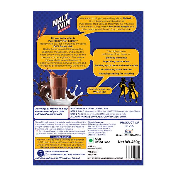 Maltwin Health Drink Powder - Chocolate Bourbon Flavour 450 gm - Protein Supplements