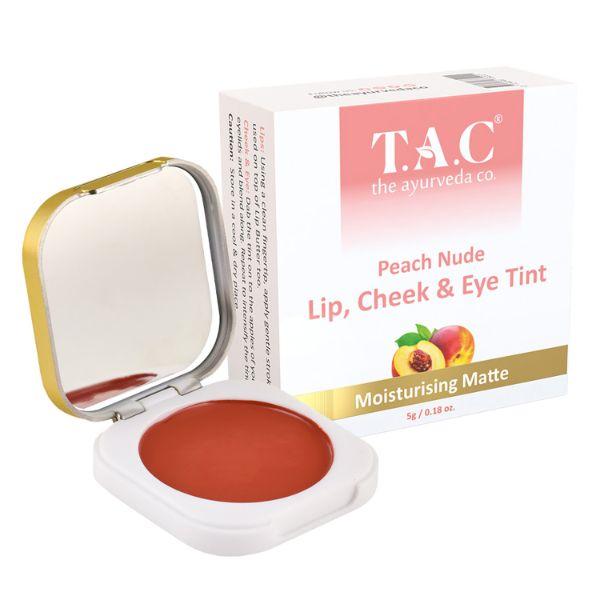 Netmeds | TAC The Ayurveda Co. Lip Cheek & Eye Tint - Peach Nude 5 gm