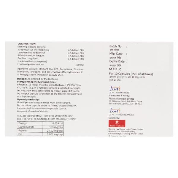 PROLYSIS 15 Capsule 10's - Diarrhoea-Ant