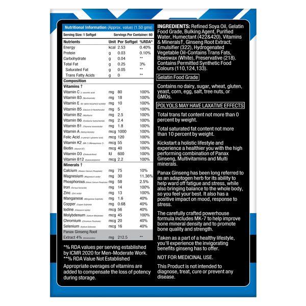 MuscleXP Daily Vital + Ginseng One Daily Softgels 60's - Amino Acids