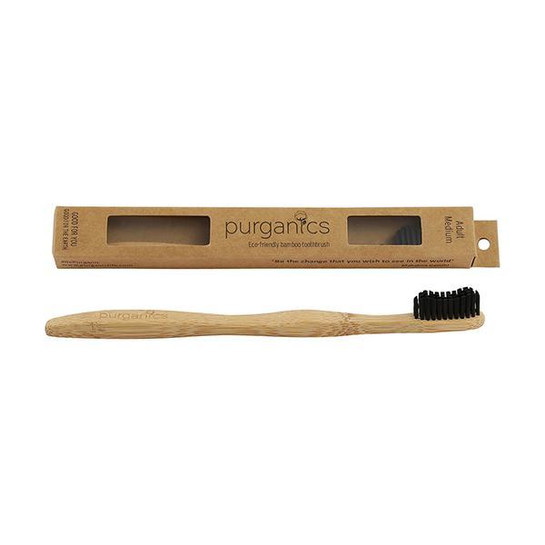 Purganics Bamboo Medium Toothbrush Adult - Black - Toothbrushes