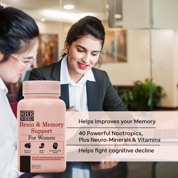 SheNeed Brain & Memory Support for Women Capsule 60's - General Health