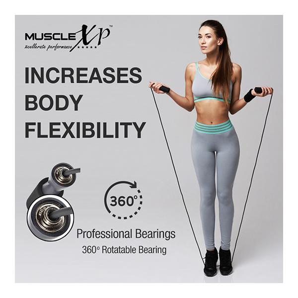 MuscleXP Skipping Rope (Jumping Rope) with Foam Handles - Black 1's - Gym Accessories