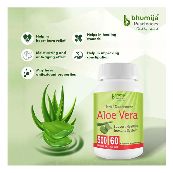 Bhumija Lifesciences Aloe Vera 500 mg Capsule (Pack of 3 x 60's) - Herbal Dietary Supplement