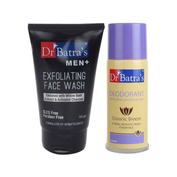 Netmeds | Dr Batra's Exfoliating Face Wash for Men 125 gm + Deodorant 100 ml