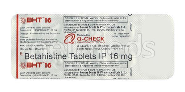 BHT 16mg Tablet 10'S - Vertigo-Ant