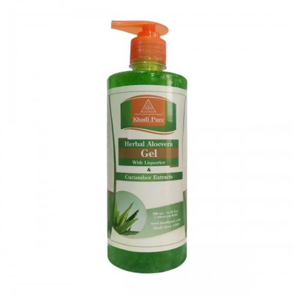 Netmeds | Khadi Pure Herbal Face Gel with Liquorice - Aloevera & Cucumber Extracts (Green) 500 ml