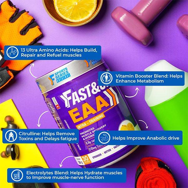 Fast&Up EAA Intra Training Supplement (30 Servings) - Watermelon Splash Flavour 390 gm - Workout Essentials