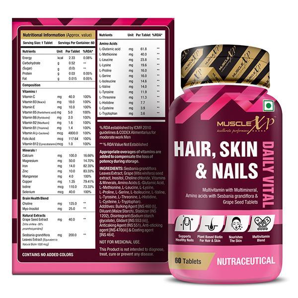 MuscleXP Daily Vital Hair, Skin & Nails Tablet 60's - Hair & Skin