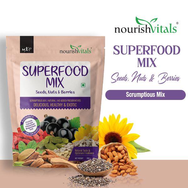 NourishVitals Superfood Seeds Nuts & Berries Mix 200 gm - Nutritional Bars